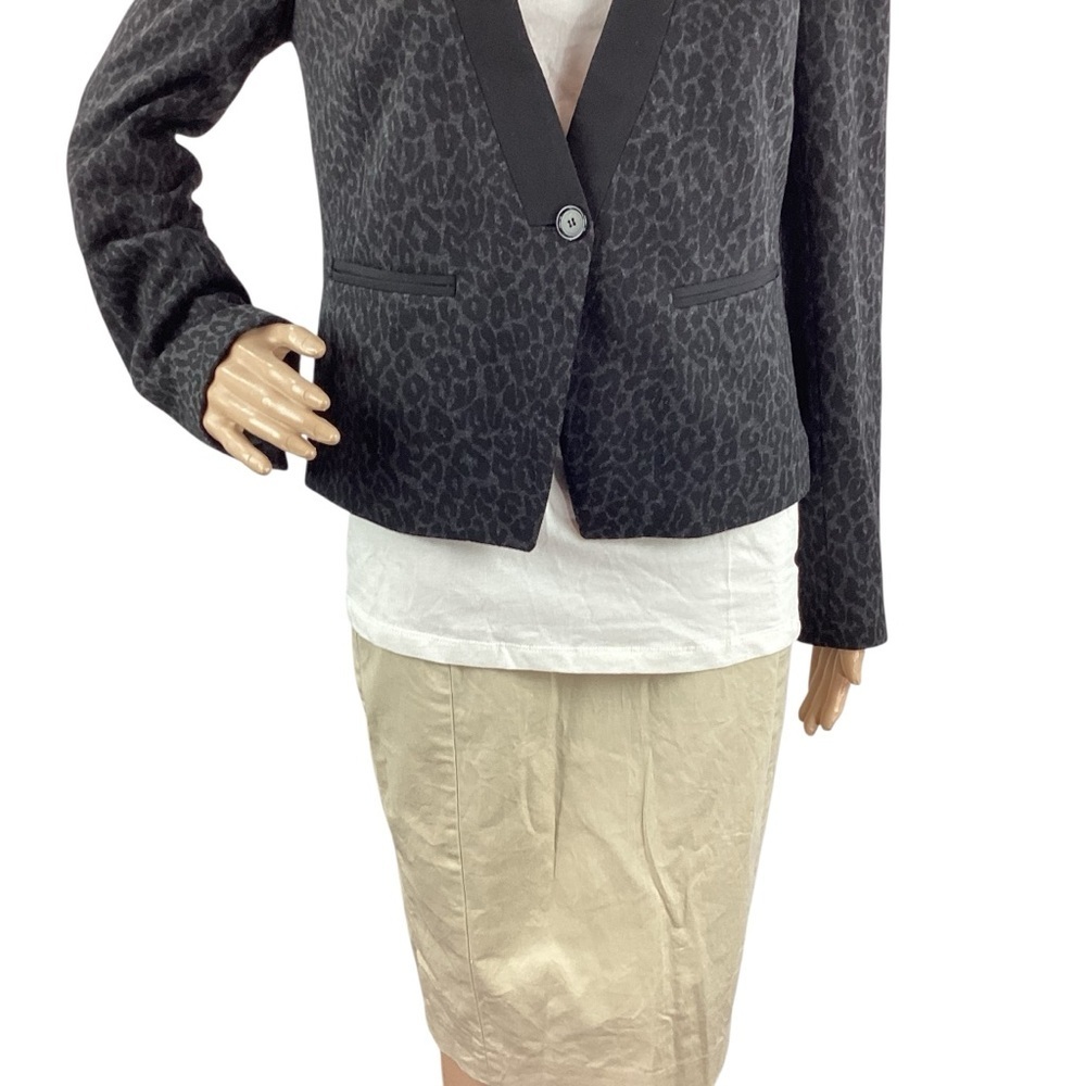 Loft Leopard Print Single-Button Blazer Black Siz… - image 3